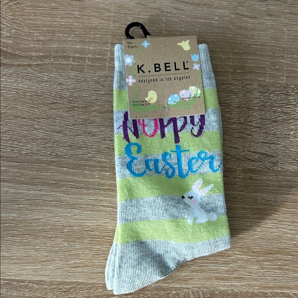 K. Bell Women's Easter Bunny Socks - Green and Gray